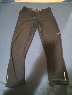 Nike Women's Dri-Fit Power Speed Running Tights Black/White, Capri Fit, Size M